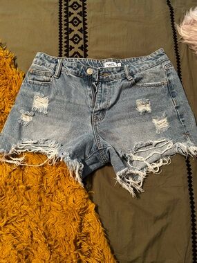 Rue21 Distressed Light Blue Frayed Denim Shorts
